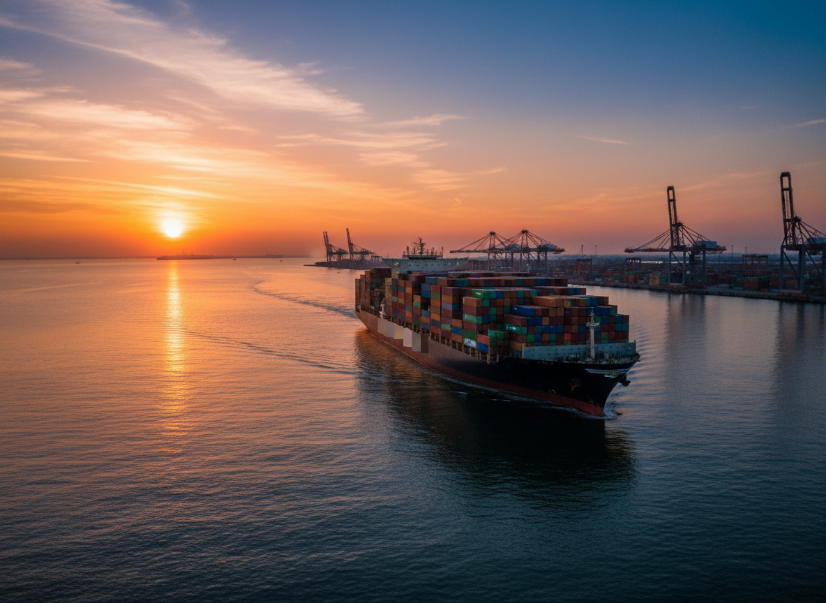 Navio porta-contêineres saindo do porto